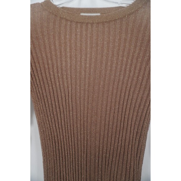 Joie Beza Shimmer Knit Sweater Gold Brown Metallic Ruffle Ribbed Top Size XS - Picture 5 of 12